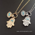 Long Chain Rhinestone Evil Eye Fatima's Hand Pendant Necklace